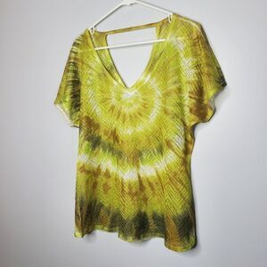 Maurices L Green Tie Dye Top Lightweight Open Knit Coverup Shirt